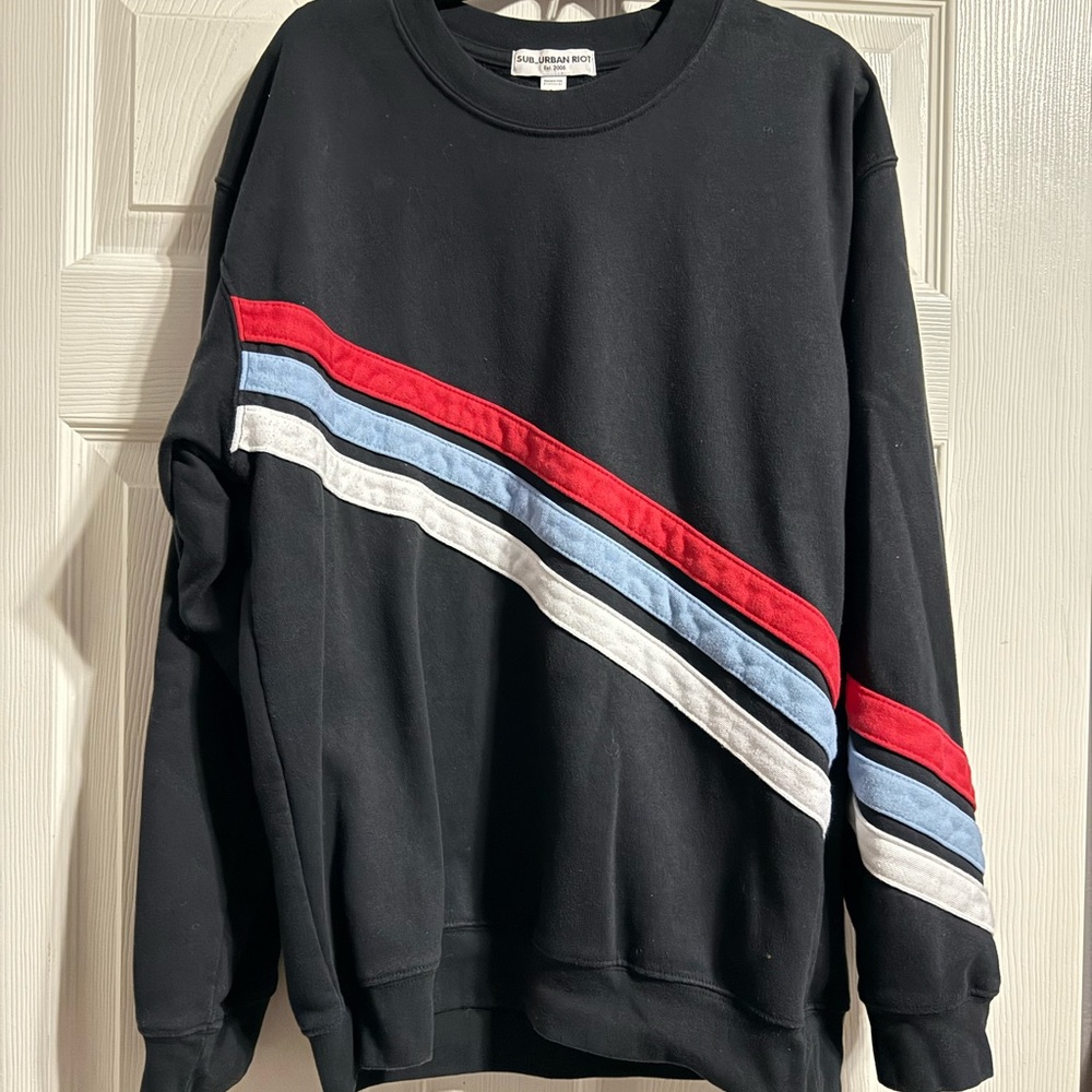 Sub_Urban Riot Black and Red Crewneck Sweatshirt with Diagonal Stripes